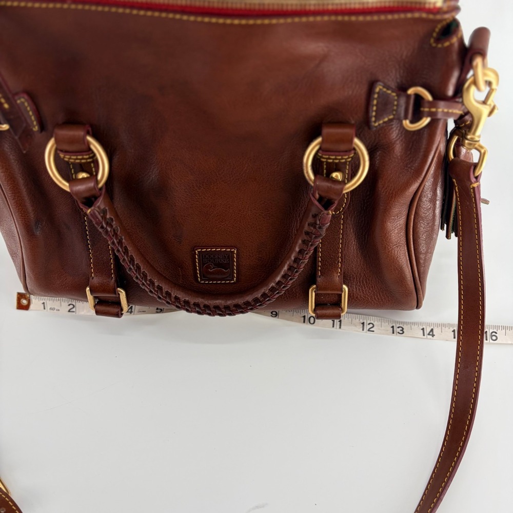 Dooney & Bourke Large Florentine Leather Satchel Chestnut Tassel Strap - Picture 11 of 16